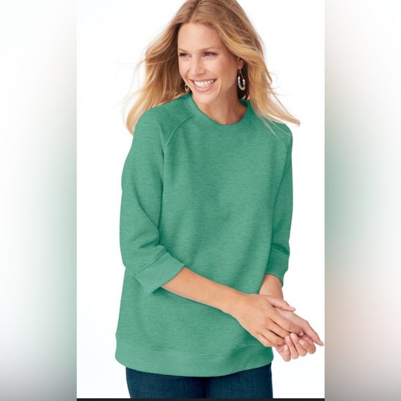 Blair basic 3/4 sleeve sweatshirt fleece green heathered women’s size L shirt - Picture 4 of 4